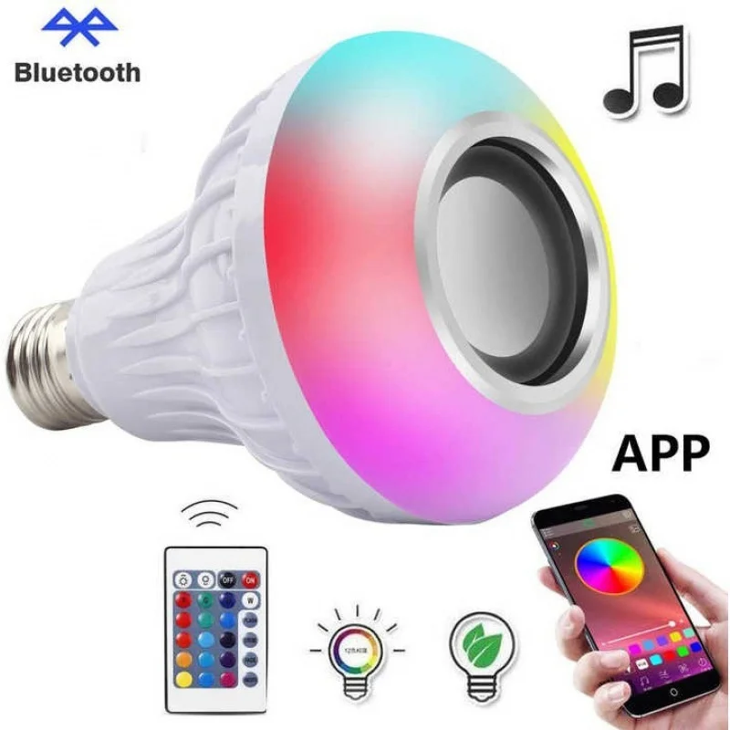 AC 85-265V 12W E27 LED Light Bulb with Bluetooth Speaker Music Remote Control Color Changing RGB Lamp for Bedroom Party Decor