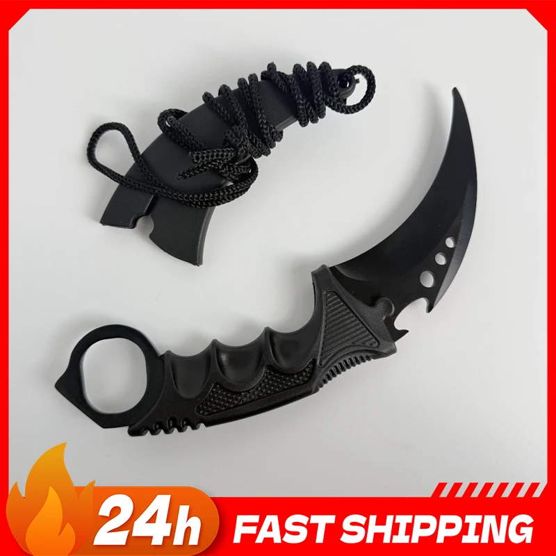 18.8cm Night Talon Knife Metal Model with Sheath Outdoor Training Alloy Karambit Safety Cosplay Prop Black Claw Knives Toys Boys