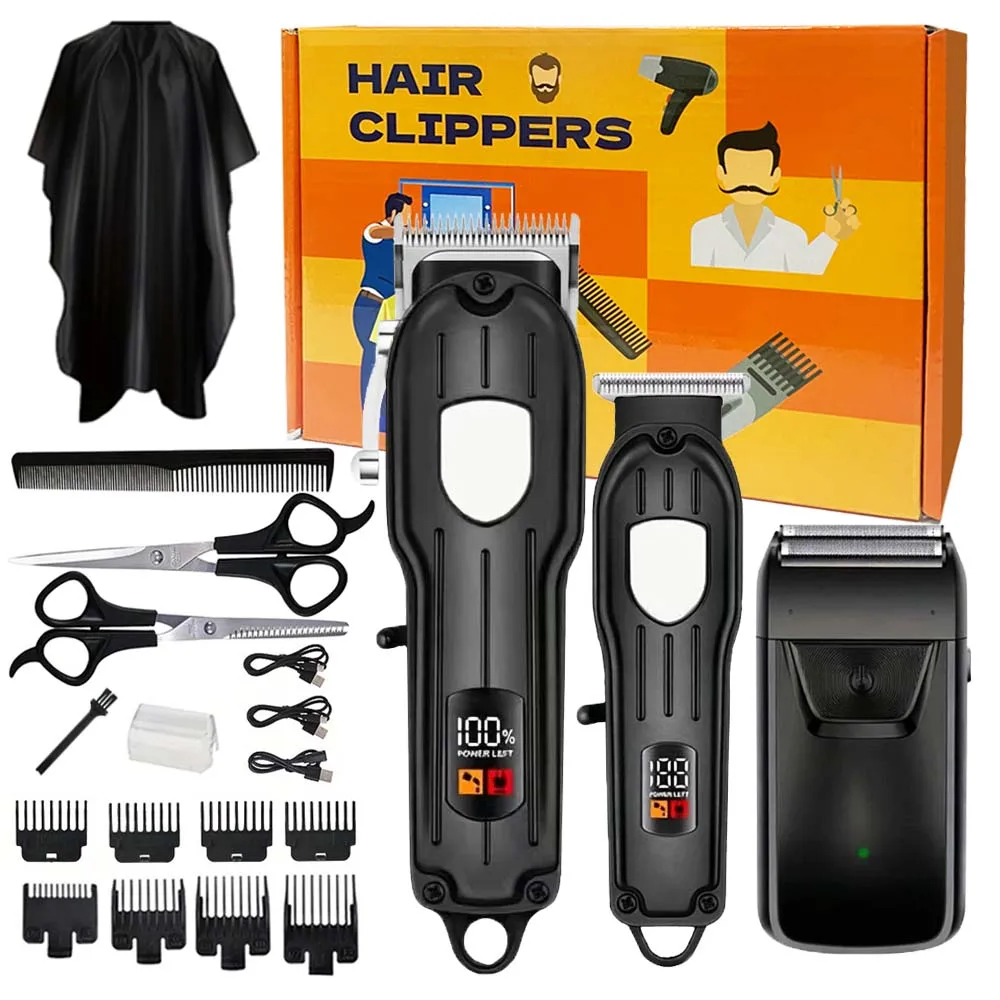 Professional Rechargeable Hair Clipper Hair Trimmer with 8 Limit Combs, LCD Display, Adjustable Blade for Men, Barbers, Home Use