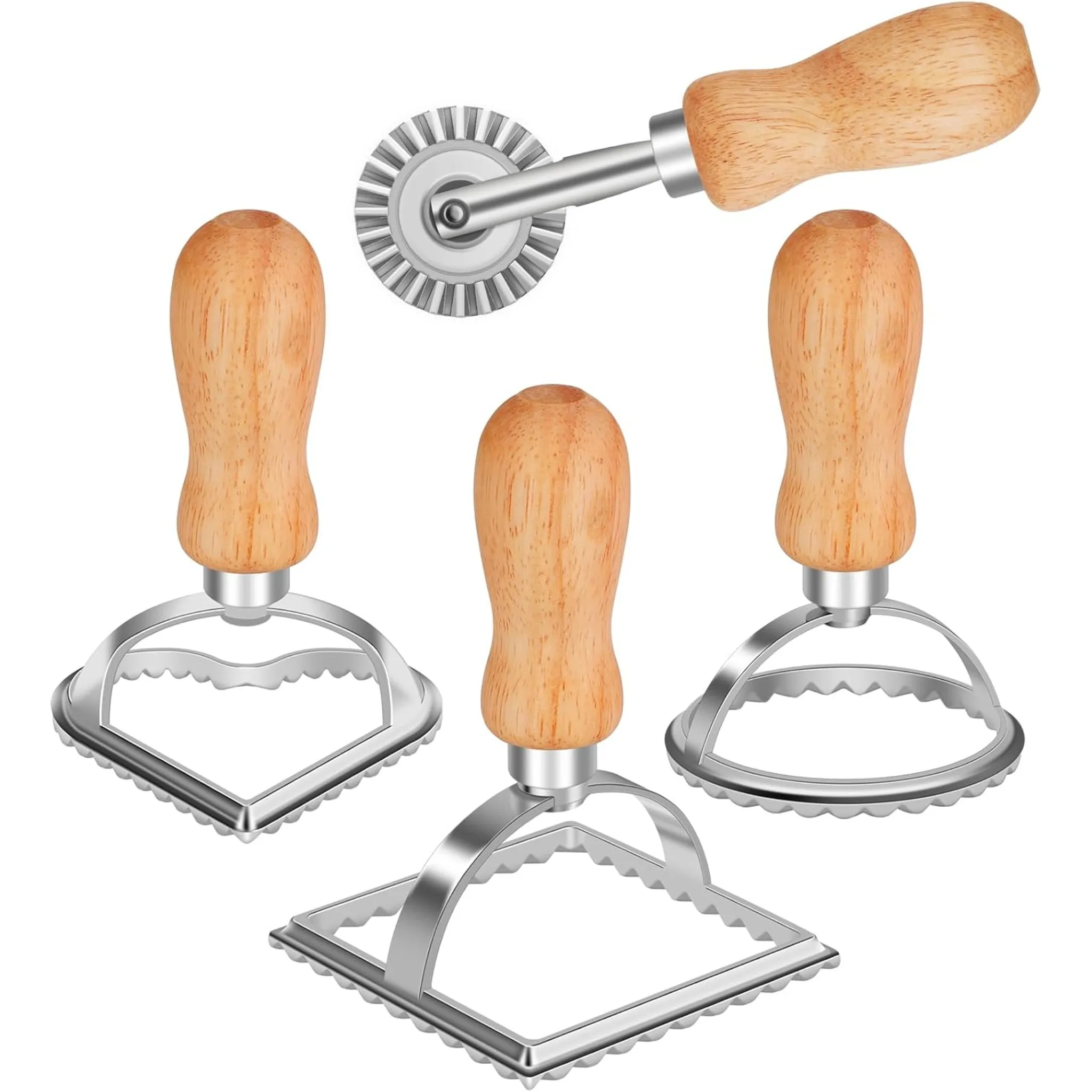 Ravioli Stamp Set, Stainless Steel, Wooden Handle, Homemade Pasta, Easy Seal, Baking Enthusiasts