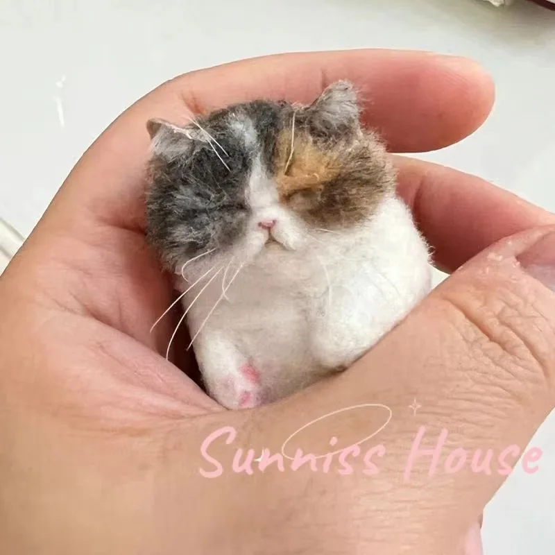 Sheep Felt Poke Cat Handmade Material Bag for Beginner,Diy Wool Needle Felting， Simulation New Friendly Creative Animal Gift